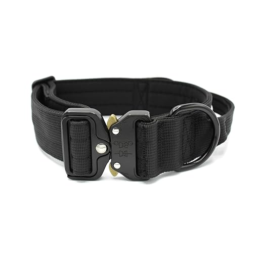 Paulde Hundehalsband mit Griff und Metall-Schnalle, Verstellbar, Hochwertig und Strapazierfähig, Ideal für Training und Alltag (Schwarz, XL: 45-65 cm, Breite 3,8 cm) von Paulde