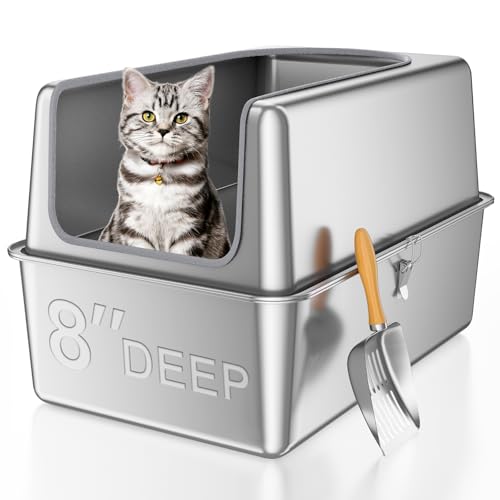 40,6 cm hohe Seiten, XXXL, Edelstahl-Katzentoilette mit Deckel, XL tiefe Metall-Katzentoilette für große Katzen, extra große Katzentoiletten mit hohem Wandgehäuse, auslaufsicher, nimmt keine Gerüche von Paulmele
