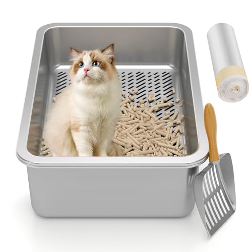 Paulmele Edelstahl-Sieb-Katzentoilette, Mittelgroß, Geruchskontrolle, Kiefernpellets, Silber, für kleine Katzen Paulmele Edelstahl-Sieb-Katzentoilette, Mittelgroß, Geruchskontrolle, Kiefernpellets, Silber, für kleine Katzen von Paulmele