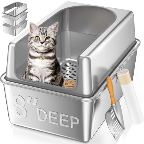 XXL Katzentoilette aus Edelstahl mit Deckel, Sieb-Katzentoilette für Holzkieferpellets, hohe Seiten, Geruchskontrolle, leicht zu reinigen, mit Einlagen und Schaufel XXL Katzentoilette aus Edelstahl mit Deckel, Sieb-Katzentoilette für Holzkieferpellets, hohe Seiten, Geruchskontrolle, leicht zu reinigen, mit Einlagen und Schaufel von Paulmele