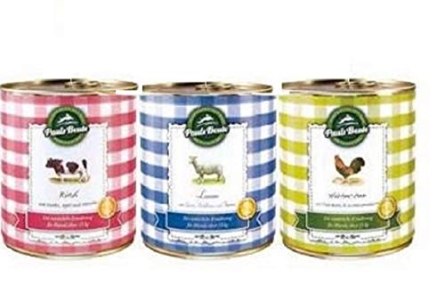 Pauls Beute 800g Sparpaket, 18 Dosen gemischt, Rind, Lamm und Hühnchen. Sie erhalten 6 Dosen pro Sorte zum Sparpreis. von Ewbob