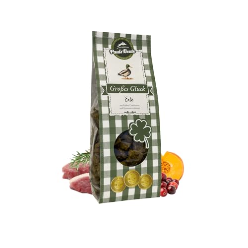 Pauls Beute Großes Glück Ente | 500g | Getreidefreie Hundeleckerli | 85% Entenfleisch mit Kürbis, Cranberries & Rosmarin | Natürliche Hunde Snacks für Zwischendurch | Luftgetrocknet | Ohne Zusätze Pauls Beute Großes Glück Ente | 500g | Getreidefreie Hundeleckerli | 85% Entenfleisch mit Kürbis, Cranberries & Rosmarin | Natürliche Hunde Snacks für Zwischendurch | Luftgetrocknet | Ohne Zusätze von Pauls Beute