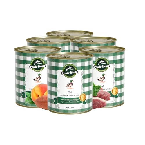 Pauls Beute Hochwertiges Hundefutter Nass | Single-Protein Ente 62% | 6 x 800g | Mit Süßkartoffel & Aprikose | Getreidefreies Nassfutter für ausgewachsene Hunde | Ohne Zusätze | Leicht verdaulich von Pauls Beute