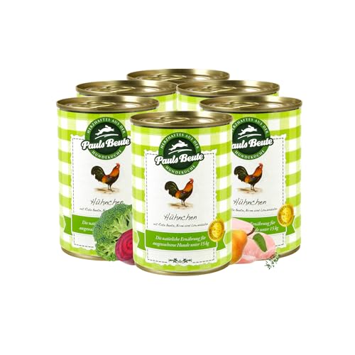 Pauls Beute Hochwertiges Hundefutter Nass | Single-Protein Hühnchen 60% | 6 x 400g | Mit Rote Beete & Birne | Getreidefreies Nassfutter für ausgewachsene Hunde | Ohne Zusätze | Leicht verdaulich von Pauls Beute
