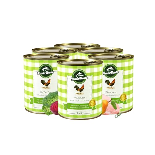 Pauls Beute Hochwertiges Hundefutter Nass | Single-Protein Hühnchen 60% | 6 x 800g | Mit Rote Beete & Birne | Getreidefreies Nassfutter für ausgewachsene Hunde | Ohne Zusätze | Leicht verdaulich von Pauls Beute