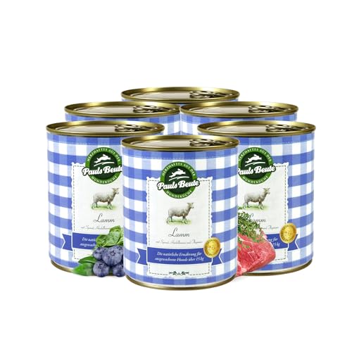 Pauls Beute Hochwertiges Hundefutter Nass | Single-Protein Lamm 60% | 6 x 800g | Mit Spinat & Heidelbeeren | Getreidefreies Nassfutter für ausgewachsene Hunde | Ohne Zusätze | Leicht verdaulich Pauls Beute Hochwertiges Hundefutter Nass | Single-Protein Lamm 60% | 6 x 800g | Mit Spinat & Heidelbeeren | Getreidefreies Nassfutter für ausgewachsene Hunde | Ohne Zusätze | Leicht verdaulich von Pauls Beute