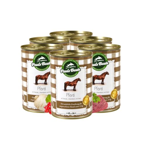 Pauls Beute Hochwertiges Hundefutter Nass | Single-Protein Pferd 60% | 6 x 400g | Mit Gingko & Johannisbeeren | Getreidefreies Nassfutter für ausgewachsene Hunde | Ohne Zusätze | Leicht verdaulich Pauls Beute Hochwertiges Hundefutter Nass | Single-Protein Pferd 60% | 6 x 400g | Mit Gingko & Johannisbeeren | Getreidefreies Nassfutter für ausgewachsene Hunde | Ohne Zusätze | Leicht verdaulich von Pauls Beute