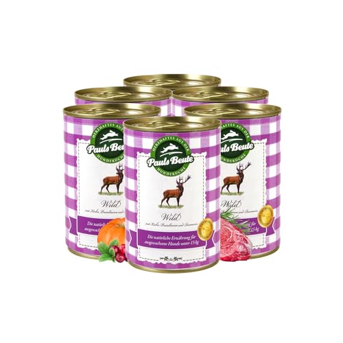Pauls Beute Hochwertiges Hundefutter Nass | Single-Protein Wild 61% | 6 x 400g | Mit Kürbis & Preiselbeeren | Getreidefreies Nassfutter für ausgewachsene Hunde | Ohne Zusätze | Leicht verdaulich Pauls Beute Hochwertiges Hundefutter Nass | Single-Protein Wild 61% | 6 x 400g | Mit Kürbis & Preiselbeeren | Getreidefreies Nassfutter für ausgewachsene Hunde | Ohne Zusätze | Leicht verdaulich von Pauls Beute