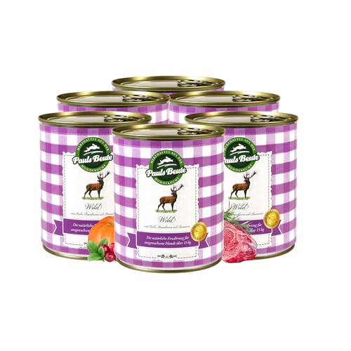 Pauls Beute Hochwertiges Hundefutter Nass | Single-Protein Wild 61% | 6 x 800g | Mit Kürbis & Preiselbeeren | Getreidefreies Nassfutter für ausgewachsene Hunde | Ohne Zusätze | Leicht verdaulich Pauls Beute Hochwertiges Hundefutter Nass | Single-Protein Wild 61% | 6 x 800g | Mit Kürbis & Preiselbeeren | Getreidefreies Nassfutter für ausgewachsene Hunde | Ohne Zusätze | Leicht verdaulich von Pauls Beute