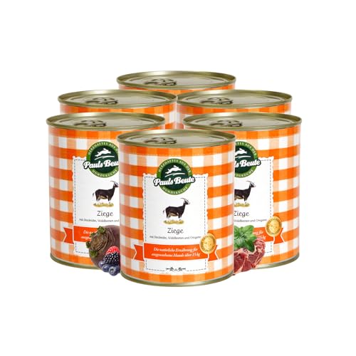 Pauls Beute Hochwertiges Hundefutter Nass | Single-Protein Ziege 60% | 6 x 800g | Mit Steckrübe & Waldbeeren | Getreidefreies Nassfutter für ausgewachsene Hunde | Ohne Zusätze | Leicht verdaulich von Pauls Beute