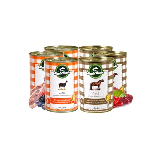 Pauls Beute Probierpaket Nassfutter Ziege & Pferd | 6 x 400g | Hypoallergenes Hundefutter Nass | Monoprotein | Fettreduziert | Ohne Künstliche Zusatzstoffe | Inkl. Gratis Dosendeckel Pauls Beute Probierpaket Nassfutter Ziege & Pferd | 6 x 400g | Hypoallergenes Hundefutter Nass | Monoprotein | Fettreduziert | Ohne Künstliche Zusatzstoffe | Inkl. Gratis Dosendeckel von Pauls Beute