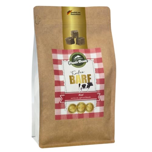 Pauls Beute Trocken-Barf für Hunde | Rind 78% | 650g | Ohne Zusätze | Getreidefrei | Barf Hundefutter mit Amaranth & Äpfeln | Barf Leckerli für Hunde | Top Alternative zur Rohfütterung von Pauls Beute