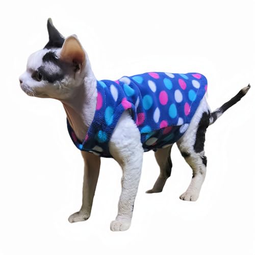 Sphynx Katzenkleidung, doppellagige Fleece-Weste, niedlicher Punkte-Druck, dick, ärmellos, für haarlose Katzen, Cornish Rex, Devon Rex, Peterbald (Marineblau, M) von Pavel Korchagin
