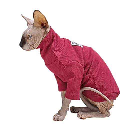 Sphynx Rollkragenpullover ohne Haare, Katzen und kleine Hunde tragen weiche Baumwolle, atmungsaktiv, Pullover für Devon Rex Katze, Cornish Rex, Bambino, Peterbald, Katze und Elfe (Kirschrot, M) von Pavel Korchagin