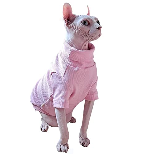Sphynx Rollkragenpullover ohne Haare, Katzen und kleine Hunde tragen weiche Baumwolle, atmungsaktiv, Pullover für Devon Rex Katze, Cornish Rex, Bambino, Peterbald, Katze und Elfe (Rosa, Größe L) von Pavel Korchagin