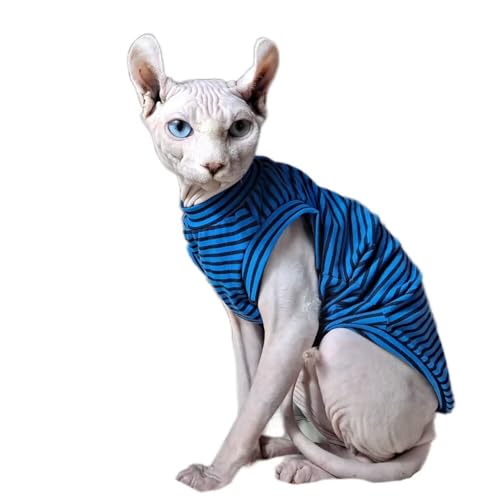 Sphynx T-Shirt für haarlose Katzen, für den Sommer, weich, atmungsaktiv, gestreift, Baumwolle, für Cornish Rex, Devon Rex, Peterbald Blue, Größe S Sphynx T-Shirt für haarlose Katzen, für den Sommer, weich, atmungsaktiv, gestreift, Baumwolle, für Cornish Rex, Devon Rex, Peterbald Blue, Größe S von Pavel Korchagin