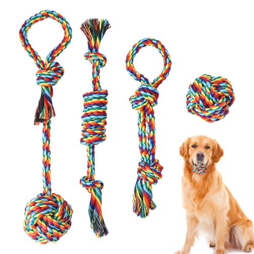 Pavsicgn Hundeseilspielzeug, Hundeseilspielzeug für große Hunde - Baumwollknoten-Tauziehen - 4er-Set buntes Baumwollseil-Schlepperspielzeug für Hunde, unzerstörbares Hundeseilspielzeug mit Knoten, Pavsicgn Hundeseilspielzeug, Hundeseilspielzeug für große Hunde - Baumwollknoten-Tauziehen - 4er-Set buntes Baumwollseil-Schlepperspielzeug für Hunde, unzerstörbares Hundeseilspielzeug mit Knoten, von Pavsicgn