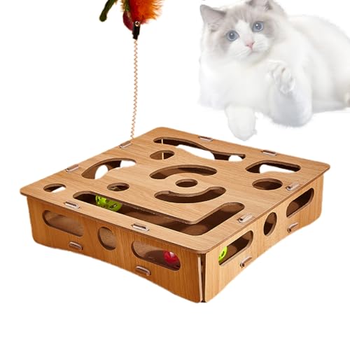 Pavsicgn Katzenspielzeug interaktiv, Katzenpuzzlespielzeug,Kätzchen -Track -Spielzeug | Hölzerne interaktive lustige Langeweile Relief Labyrinth Box Spiel Anreicherung für Innenkatzen Kätzchen von Pavsicgn