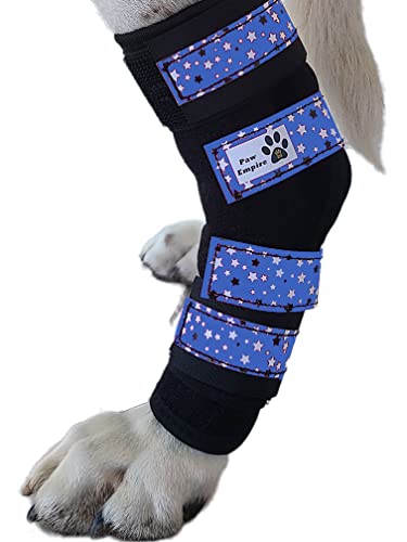 Paw Empire,1 Paar Hundebeinbandagen, ultra-stützend, bequem, doppelte Metallfedern, Hinterbeinbandagen, hilft Verletzungen und Verstauchungen (dunkelblaue Sterne, groß) von Paw Empire