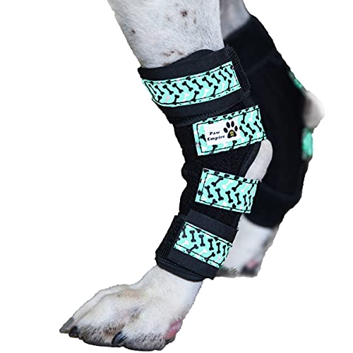 Paw Empire,1 Paar Hundebeinbandagen, ultra-stützend, bequem, doppelte Metallfedern, Hinterbeinbandagen, hilft Verletzungen und Verstauchungen (hellblaues Hundeknochen, mittelgroß) von Paw Empire