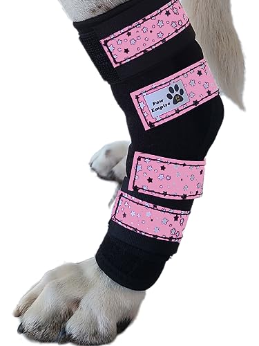 Paw Empire - 1 Paar Hundebeinbandagen, sehr stützend, bequem, doppelte Metallfedern, Hunde-Sprunggelenkbandage für Gelenkarthritis, hilft bei Verletzungen und Verstauchungen (rosa Sterne, groß) von Paw Empire