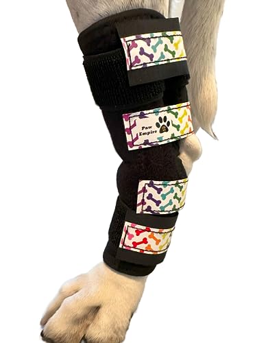 Paw Empire - Ein Paar ultra-stützende Hunde-Beinbandagen, bequem, doppelte Metallfedern, Hunde-Bandage für Gelenkarthritis, hilft Verletzungen und Verstauchungen (Regenbogen-Hundeknochen, groß) von Paw Empire