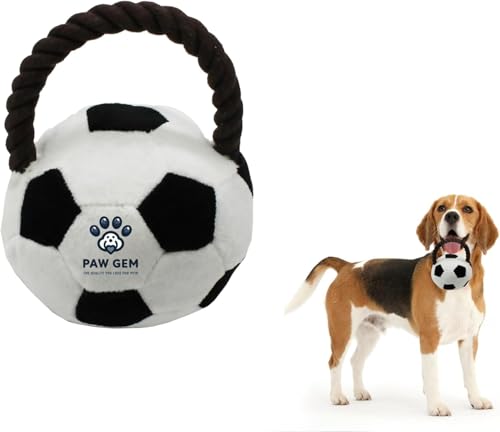 Paw Gem Langlebiges Hundespielzeug mit Fußball, interaktives Tauziehen, Hundespielzeug, Plüsch, Outdoor-Geburtstagsgeschenk, Wasserspielzeug für kleine bis mittelgroße Hunde (Schwarz und Weiß) von Paw Gem