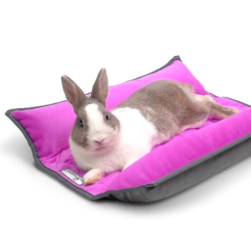 Paw Inspired® Snuggle Bunny Bett für Kaninchen und andere kleine Haustiere und Tiere, wendbare Fleece-Bettwäsche mit gepolsterten Seiten (Grau/Rosa) von Paw Inspired