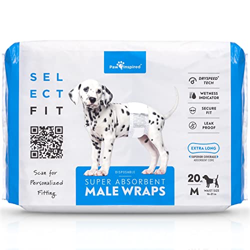 Paw Inspired Select Fit Hundewindeln für Rüden, Einweg-Bandagen für Rüden mit Nässeindikator, Bauchbänder für kleine, mittelgroße und große Hunde (Größe M, 20 Stück) von Paw Inspired