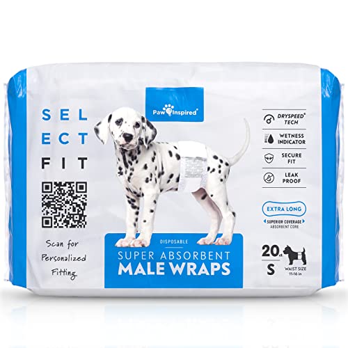 Paw Inspired Select Fit Hundewindeln für Rüden, Einweg-Bandagen für Rüden mit Nässeindikator, Bauchbänder für kleine, mittelgroße und große Hunde (Größe S, 20 Stück) von Paw Inspired