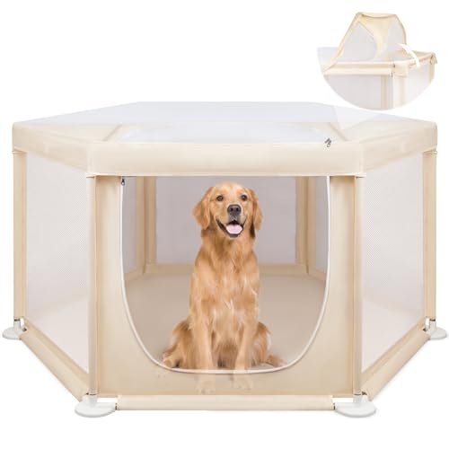 58.3x58.3x29.9 Inch Large Dog Playpen Indoor for Small to Medium Dogs, Breathable & Thickened Fabric Puppy Laufstall, Haustier Laufstall mit Reißverschlussgitter und Abnehmbarem Dach, Welpenkiste für von Paw Libero