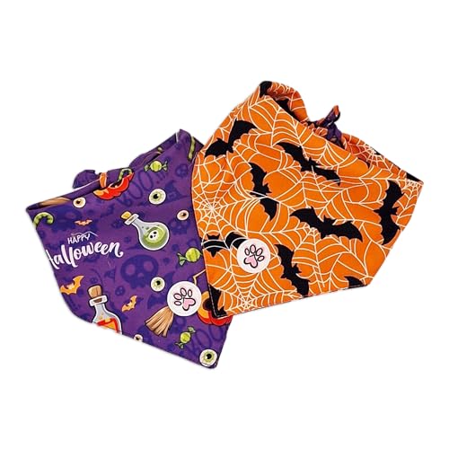Halloween Hundebandana - Beidzeitiges Halstuch/Bandana Für Hunde - Lila - Orange - Kürbisse - Spinnennetze - Pumpkin Pooch Parade - Paw My God! - Größe L von Paw My God!