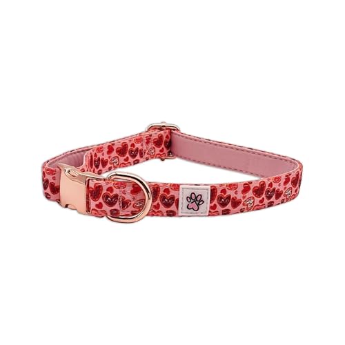 Halsband Für Hunde - Weiches Hundehalsband - Auch Für Kleinen Welpe - Rosa - Rot - Herzen - Love at First Bark - Paw My God! - Größe M von Paw My God!