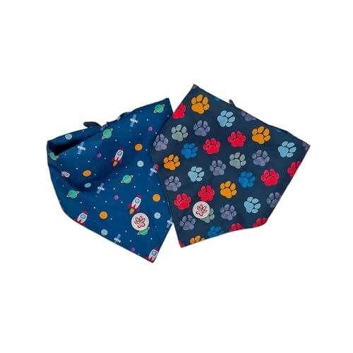 Hundebandana - Beidzeitiges Halstuch/Bandana Für Hunde - Blau - Pfoten - Kosmos – Raketen – Planeten - You Are My Universe - Paw My God! - Größe M von Paw My God!