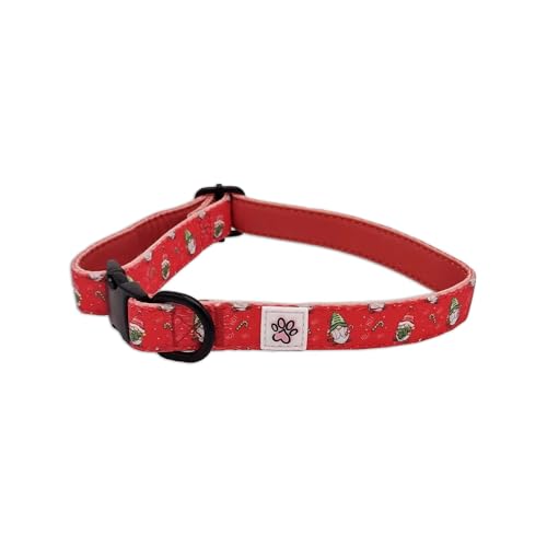 Weihnachten Halsband Für Hunde - Weiches Hundehalsband - Auch Für Kleinen Welpe - Rot - Weihnachtszwerge - Gnomey Glamour - Paw My God! - Größe L von Paw My God!