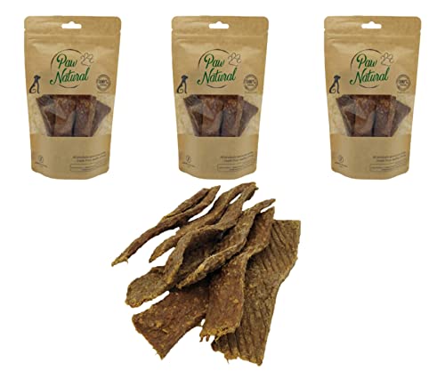 Paw Natural Hunde Leckerlis (3x150g) Ziege-Streifen | 100% Gluten- & getreidefrei | aus frischem Fleisch gesunder Tiere (450g) von Paw Natural