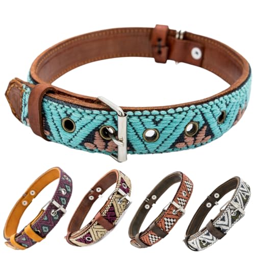 Paw Tribe Western-Hundehalsband, Leder, bestickt, für kleine, mittelgroße und große Hunde und Welpen, Azteken- und Südwesten-Design, Hündinnen und Rüden, Halsband para perros mit Perlen (klein) von Paw Tribe