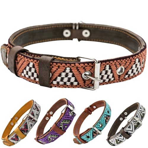 Paw Tribe Western-Hundehalsband, Leder, besticktes Design für kleine, mittelgroße und große Hunde und Welpen, Azteken-Südwesten für Jungen, Mädchen, weibliche und männliche Hunde, Halsband mit Perlen von Paw Tribe
