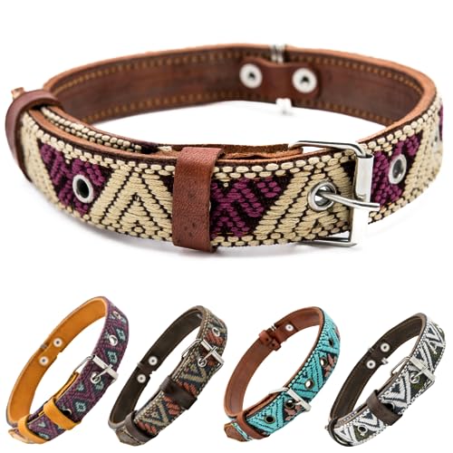Paw Tribe Western-Hundehalsband – Leder bestickt Design für kleine, mittelgroße und große Hunde, Welpen, Haustiere – Azteken-Südwest für Jungen und Mädchen, weibliche und männliche Hunde – Halsband von Paw Tribe