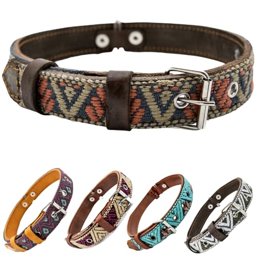 Paw Tribe Western-Hundehalsband – Leder bestickt Design für kleine, mittelgroße und große Hunde und Welpen – Azteken-Südwesten für Jungen und Mädchen, weibliche und männliche Hunde – Halsband para von Paw Tribe