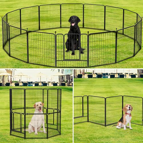 Pawfense 16 Stück Garten Tier Barriere Zaun - Kein Graben Zaun mit Tor und Kompletten Montagewerkzeugen - Rostfreies Metall Hundegitter Outdoor Zaun, Stapelbar Kaninchenzaun für Garten Schutz Rasen von PawFense
