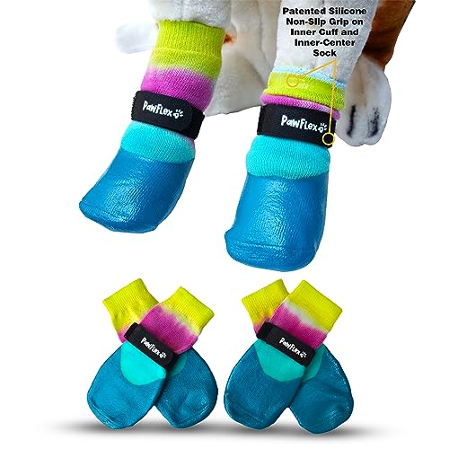 PawFlex Doppelt getauchte, wasserdichte Hundesocken, bequem, weich, für drinnen und draußen, mit gummierter Unterseite, rutschfester Silikongriff an der Innenmanschette, kein Verdrehen oder Abrutschen von PawFlex