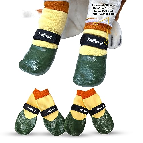 PawFlex Doppelt getauchte, wasserdichte Hundesocken, bequem, weich, für drinnen und draußen, mit gummierter Unterseite, rutschfester Silikongriff an der Innenmanschette, kein Verdrehen oder Abrutschen von PawFlex