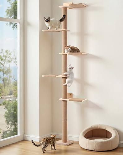 PawGiant 5 Etagen Kratzbaum Wandmontage, 213cm Kratzbaum Deckenhoch mit Sisal Kratzstamm & Plattformen, Holz Kletterwand für Kleine bis Mittelgroße Katzen PawGiant 5 Etagen Kratzbaum Wandmontage, 213cm Kratzbaum Deckenhoch mit Sisal Kratzstamm & Plattformen, Holz Kletterwand für Kleine bis Mittelgroße Katzen von PawGiant