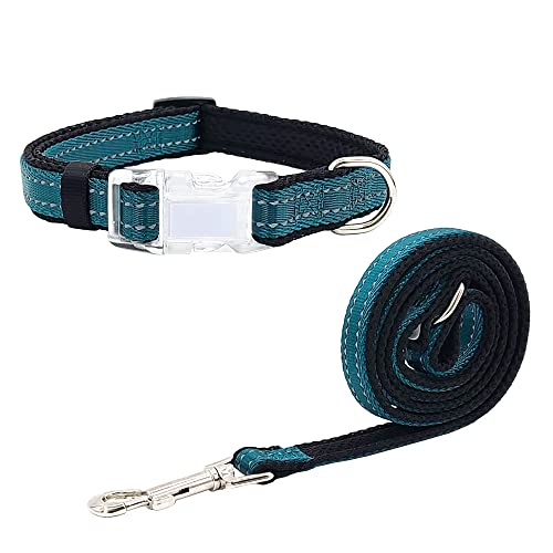 Pawhuggies Reflektierendes Hundehalsband und Leine, Set für große Hunde, 1,2 m lange Hundeleine, Griff mit O-Ring, verstellbares, gepolstertes Netzgewebe, großes Hundehalsband mit von PawHuggies