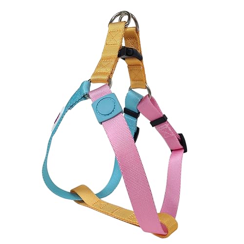 Pawhuggies Tricolor Color Design verstellbares Step-In Design Halfter Hundegeschirr, weich und strapazierfähig für wachsende Welpen, einfach ein- und auszuziehen, blau, rosa, passend, vier Größen von PawHuggies