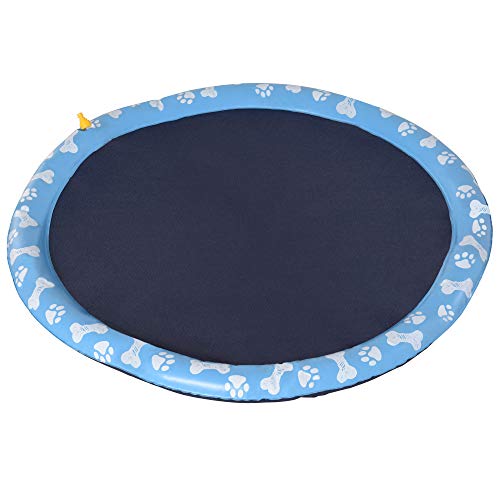 PawHut 150 cm Splash Sprinkler Pad für Hunde Spritz Wasserspiel Matte Wassersprinkler Anti-Rutsch Outdoor Kunststoff Blau von PawHut