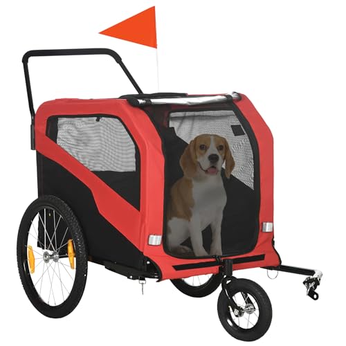 PawHut 2-in-1 Hundeanhänger, Fahrradanhänger für Hunde, Hundewagen mit Reflektoren, Hundebuggy max. 30 kg, Hundefahrradanhänger für Große Hunde, Oxford-Gewebe, Rot PawHut 2-in-1 Hundeanhänger, Fahrradanhänger für Hunde, Hundewagen mit Reflektoren, Hundebuggy max. 30 kg, Hundefahrradanhänger für Große Hunde, Oxford-Gewebe, Rot von PawHut