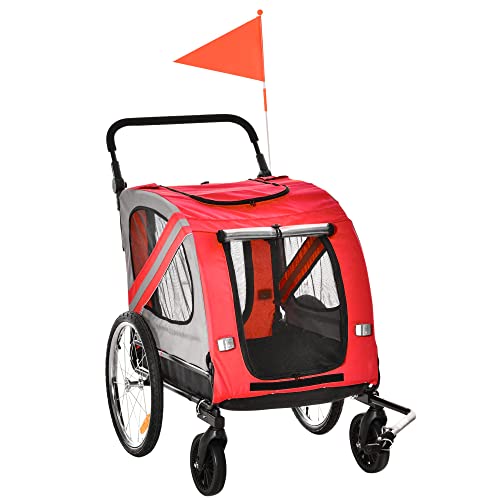 PawHut 2-in-1 Hundeanhänger & Hundebuggy, Hundefahrradanhänger Fahrradanhänger, Hundewagen mit Reflektoren für Mittelgroße Hunde bis 20 kg, Oxford-Gewebe, Rot PawHut 2-in-1 Hundeanhänger & Hundebuggy, Hundefahrradanhänger Fahrradanhänger, Hundewagen mit Reflektoren für Mittelgroße Hunde bis 20 kg, Oxford-Gewebe, Rot von PawHut