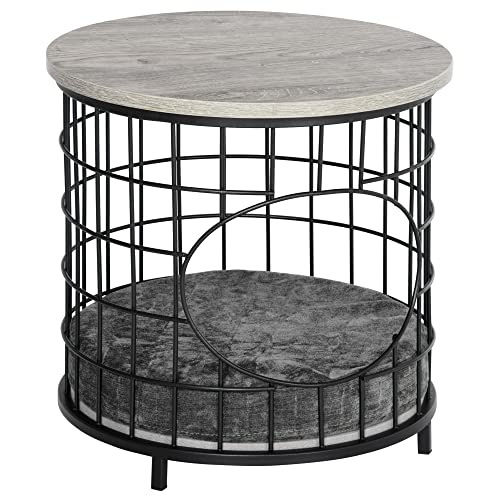 PawHut 2-in-1-Katzenhaus und Kuppel für Katzen, Beistelltisch, Katzenhöhle, erhöhtes Bett, Metall, kabelgebunden, mit abnehmbarem Kissen, Ø 40 x 40 cm von PawHut